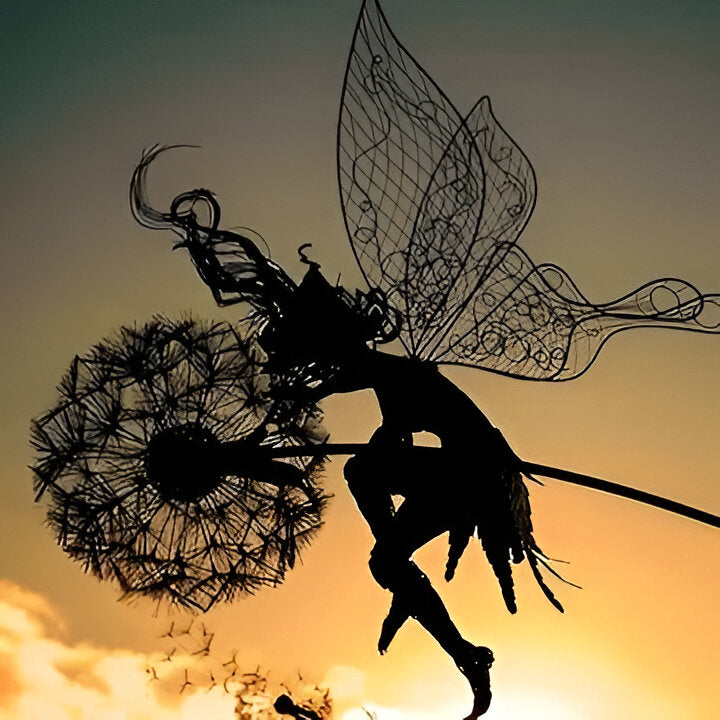Enchanting fairy steel garden sculpture, a unique and artistic gift for outdoor lawn or indoor home decor.