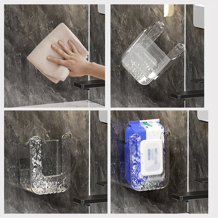 Detail shot of the easy-load mechanism on the kitchen wipes storage organizer