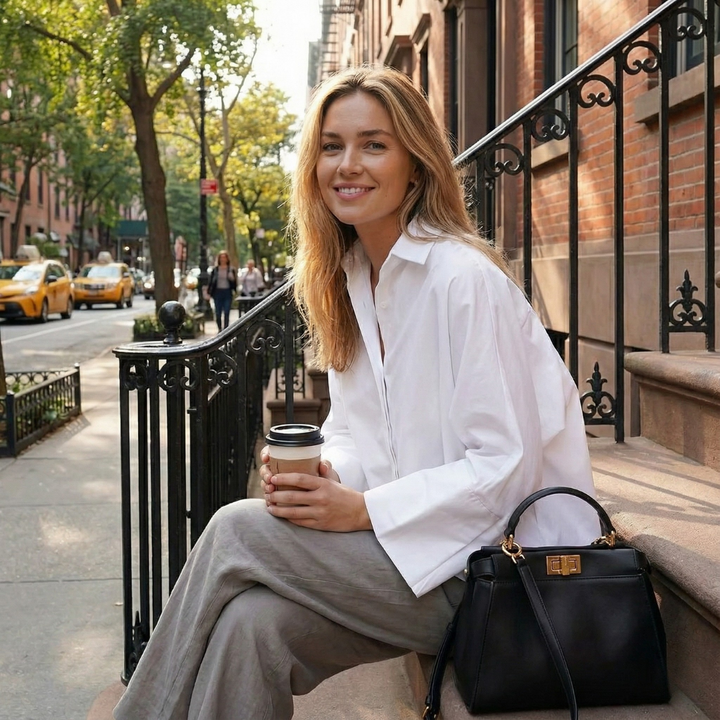 Stylish women's oversized button down shirt, a long sleeve top perfect for effortless style & versatile fashion.