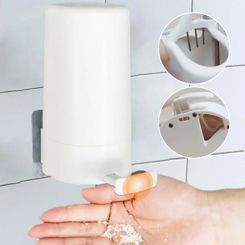 White plastic wall-mounted manual bar soap grinder for bathroom or kitchen hygiene.