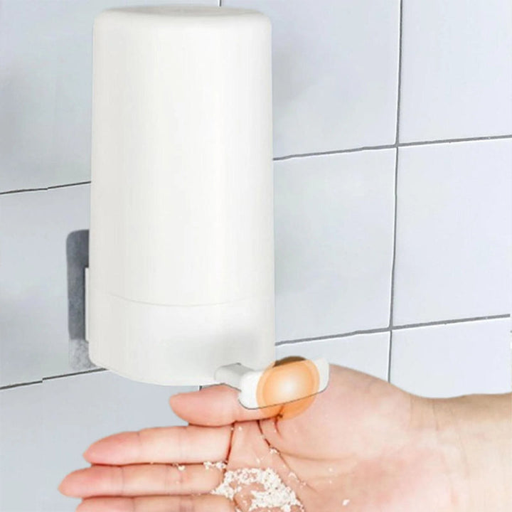 Practical wall storage solution: white manual bar soap grinder for handwashing.