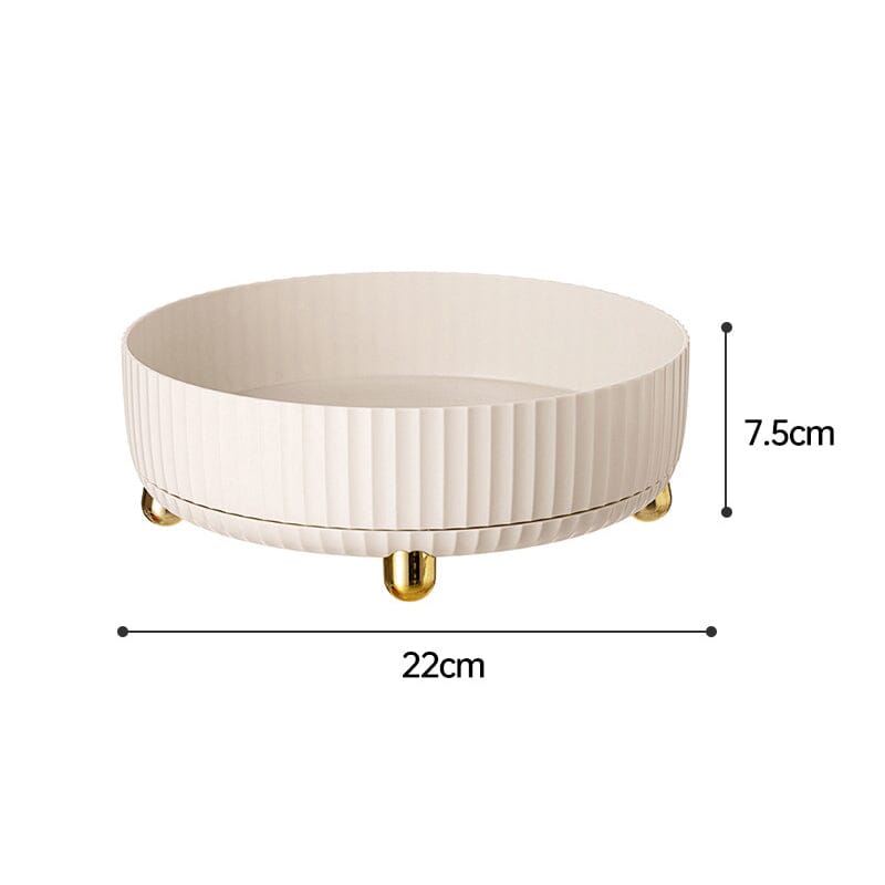 Two rotating pantry organizers, white and green, side by side, demonstrating versatility