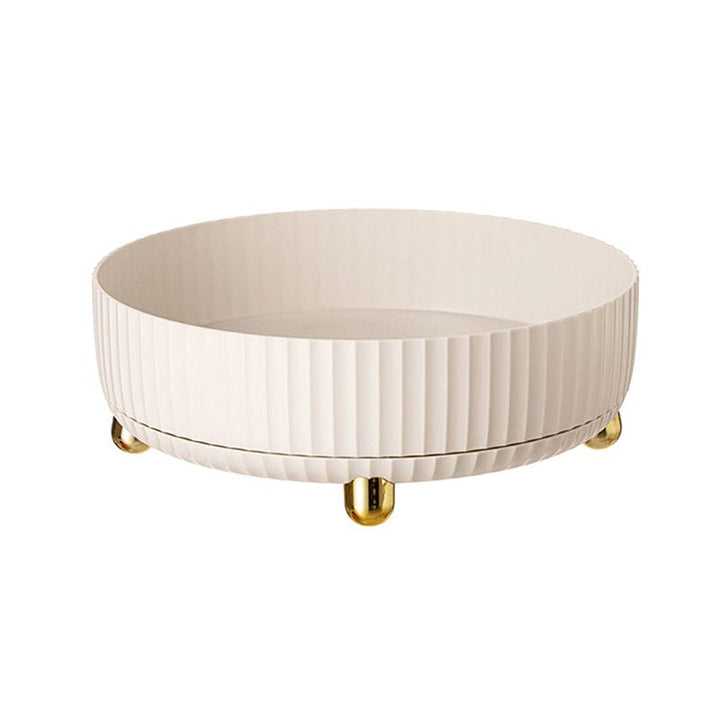 Orange rotating kitchen organizer, single tier design, maximizing cabinet space efficiently