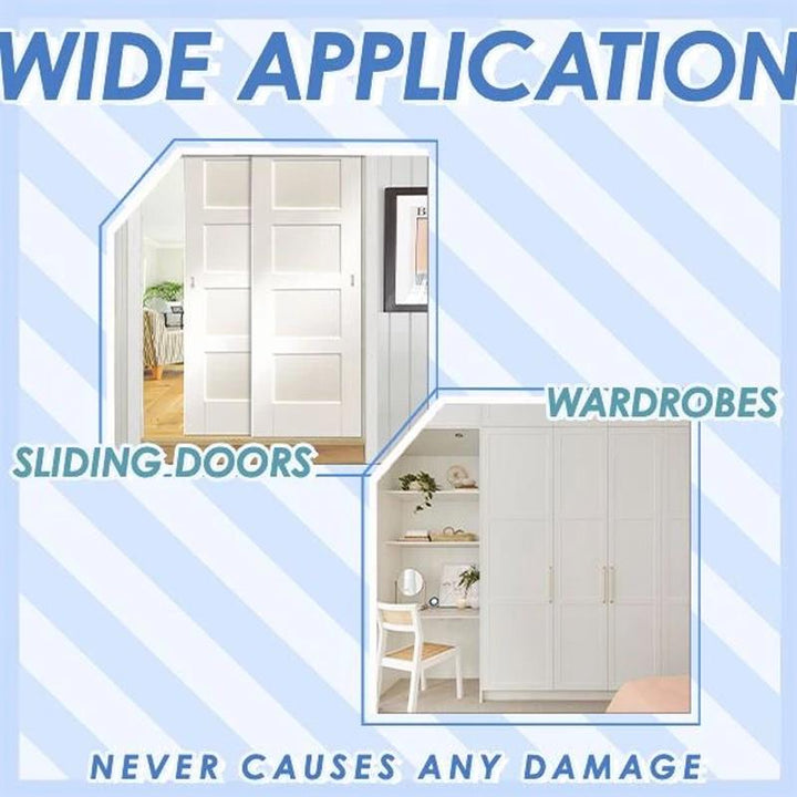 Installation view of white self-adhesive door seal strip, stopping drafts effectively