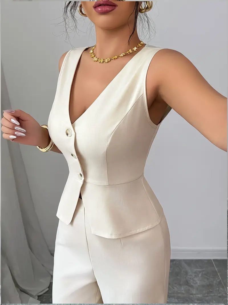 White sleeveless wide-leg co-ord set for women, perfect for spring casual outfits.