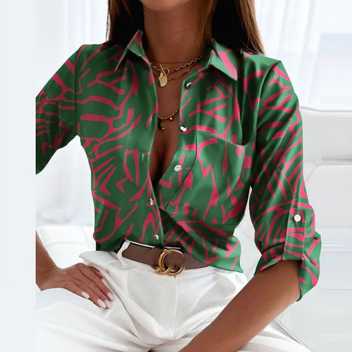 Women's elegant collared blouse, long sleeve, a versatile classic top for office wear and everyday style.