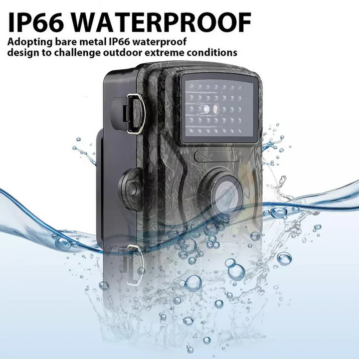 Compact wildlife camera featuring night vision, motion activation, ideal for outdoor animal tracking.