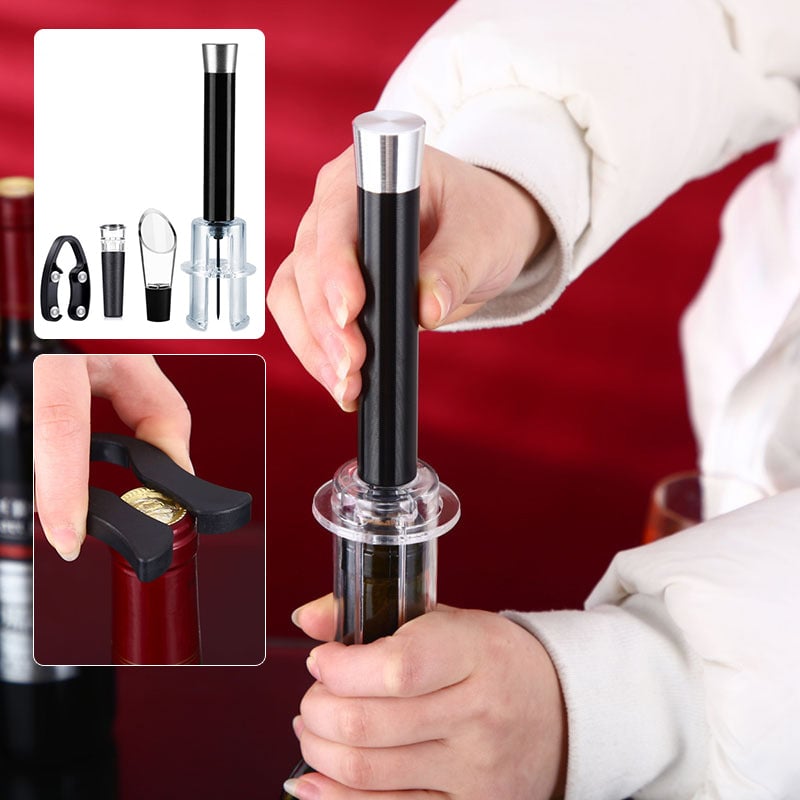 A person enjoying wine after using the Wino On The Go effortless bottle opener set