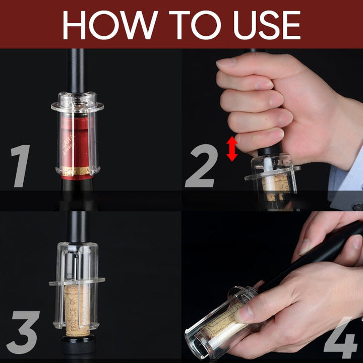 Person easily removing a cork with the Wino On The Go air pressure wine opener