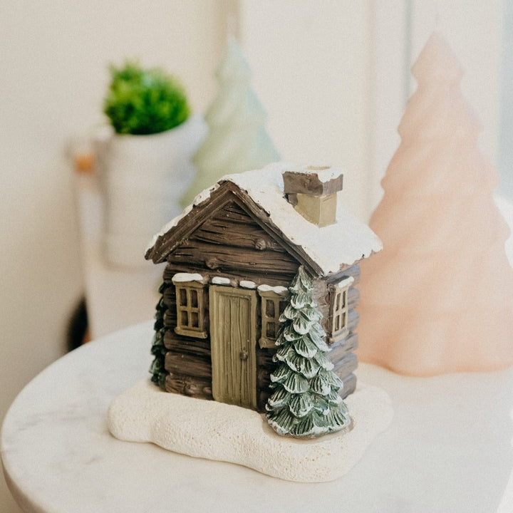 Decorative Log Cabin Incense Cone Burner, detailed winter home decor & aroma diffuser
