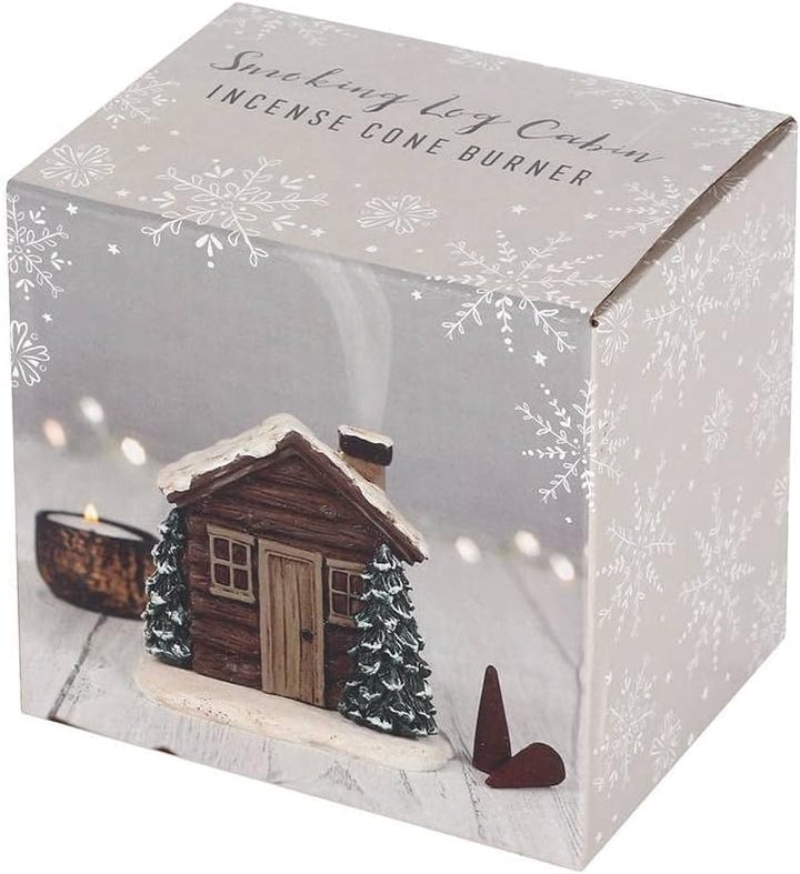 Hand-painted resin Winter Log Cabin Incense Burner, holiday decor and home fragrance