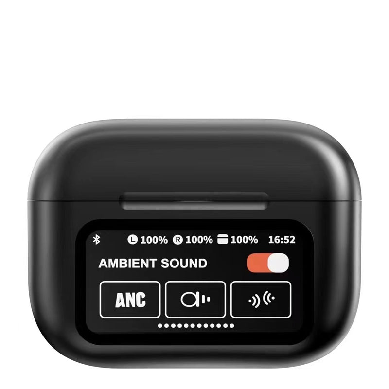 Wireless Bluetooth earbuds and compact charging case on a desk, ready for portable audio.