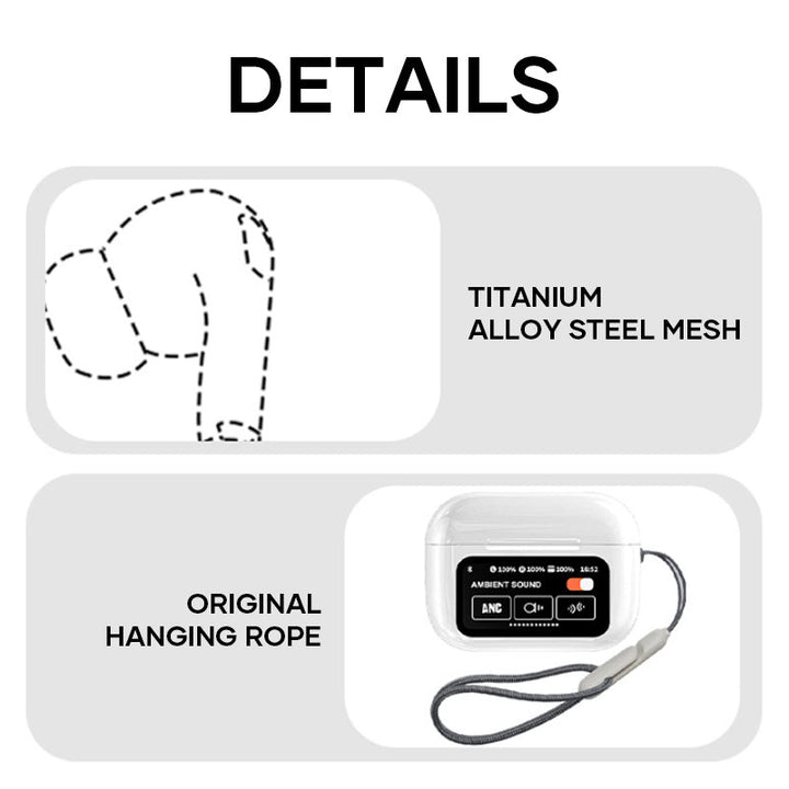 Packaging of wireless Bluetooth earbuds, displaying key features like noise cancelling and microphone.