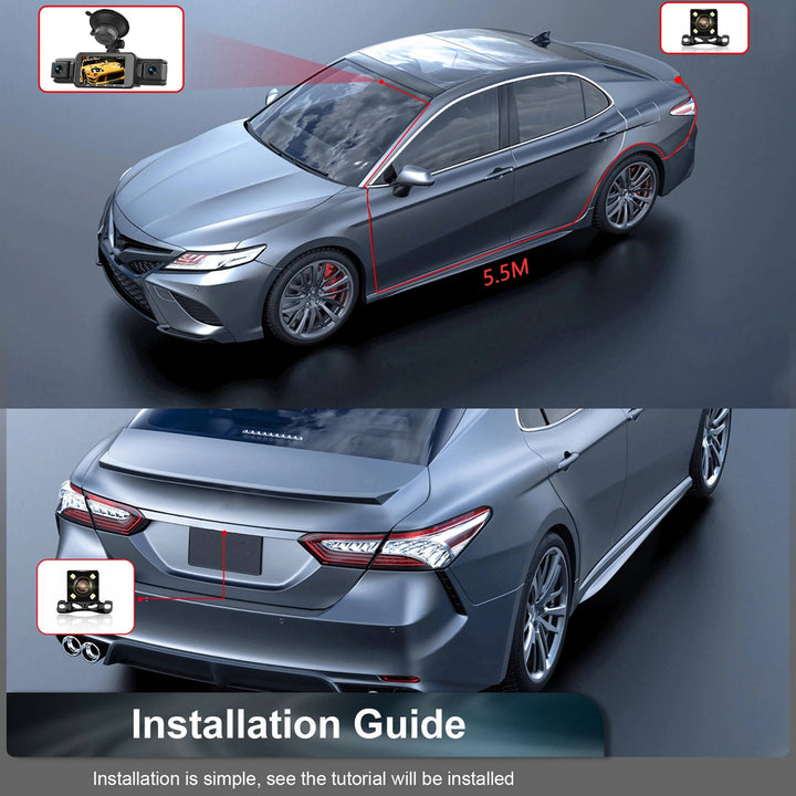 Easy-install wireless front & rear dash camera with night vision, HD recording, and parking monitor.