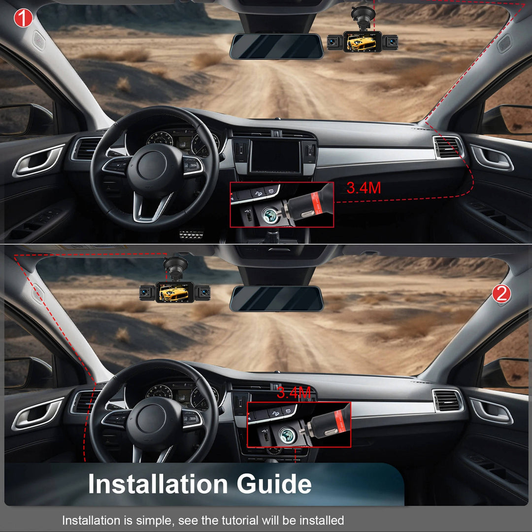 Advanced wireless car dash camera system, front & rear night vision, G-sensor & HD recording for safety.