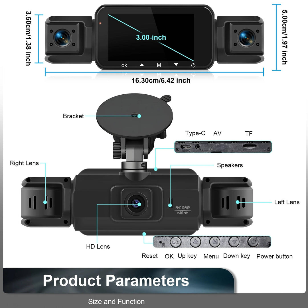 Comprehensive vehicle security with wireless front & rear dashcam, night vision & G-sensor parking monitor.
