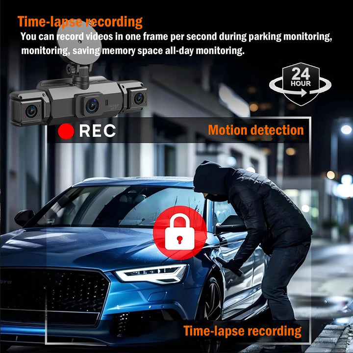 Front & rear wireless dash camera with night vision, HD recording & G-sensor for complete vehicle security.