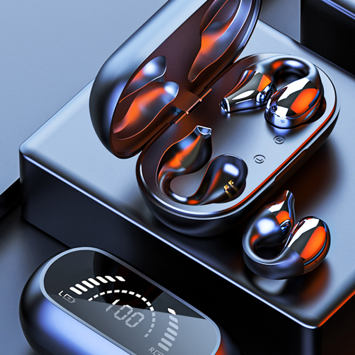 Bone conduction headphones in packaging, ready for unboxing and showcasing product branding.