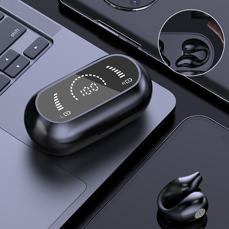 Isolated image of the wireless ear clip bone conduction headphones, clean background.