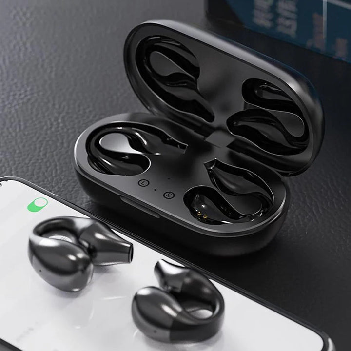 Bone conduction headphones for sports, highlighting sweat-resistant and durable features.