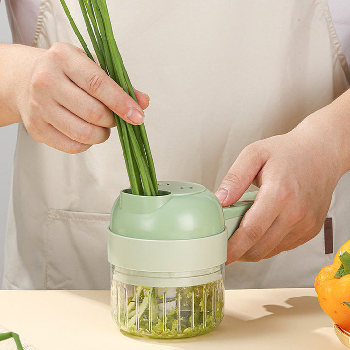 Wireless electric food chopper in stainless steel, perfect for kitchen food prep and vegetable slicing
