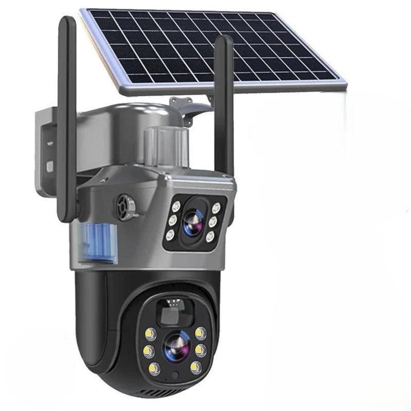 Wireless Solar Outdoor Security Camera with 4K, motion detection, night vision & IP66 for home security.