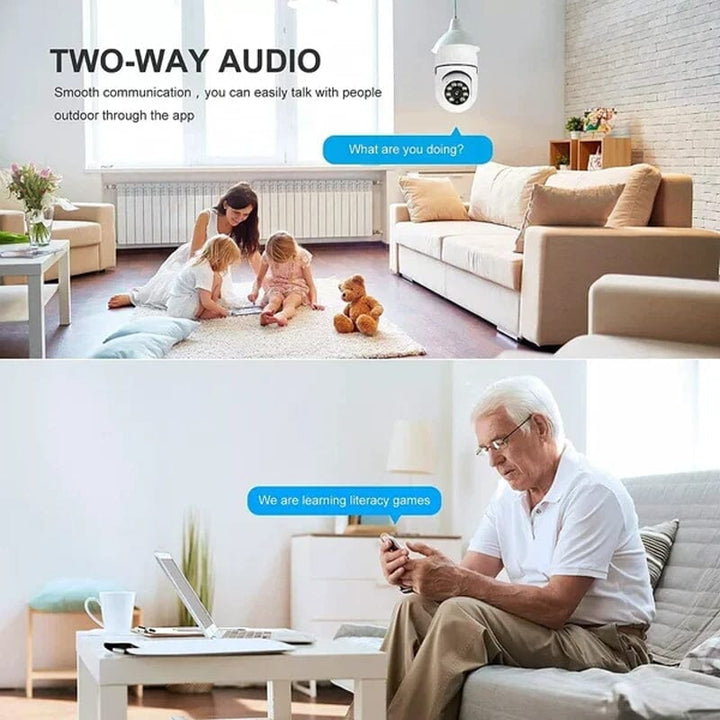 Compact light bulb camera, offering comprehensive 360-degree home security