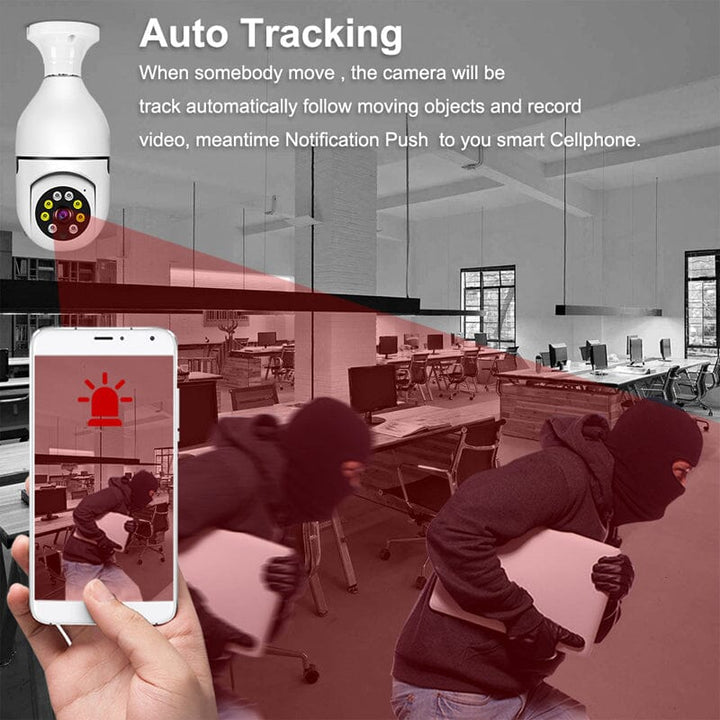 360-degree rotational light bulb security camera for full room coverage