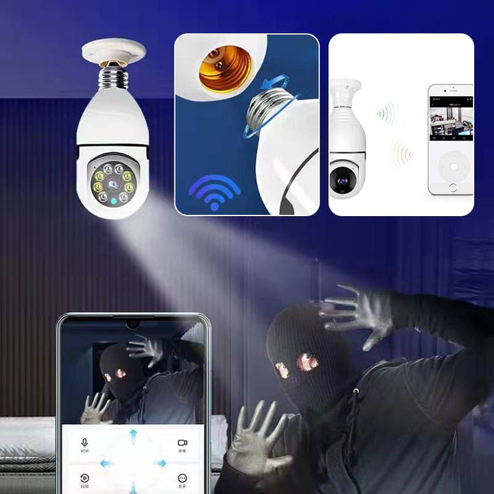 Light bulb security camera, 1080p HD WiFi surveillance with motion sensor