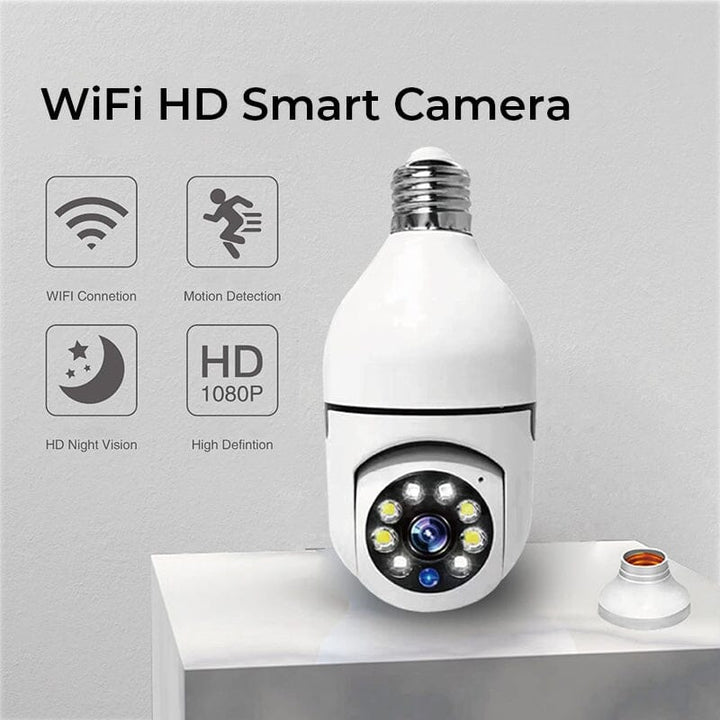 Light bulb camera with advanced night vision, motion detection for security