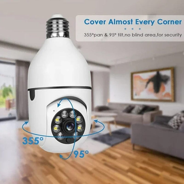 Wireless light bulb security camera with two-way audio for communication