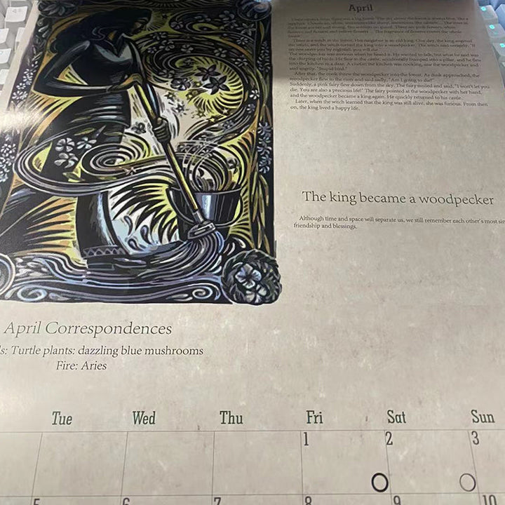 Magical 2023 wall calendar, Witchy Wisdom edition, with vibrant illustrations for home decoration.