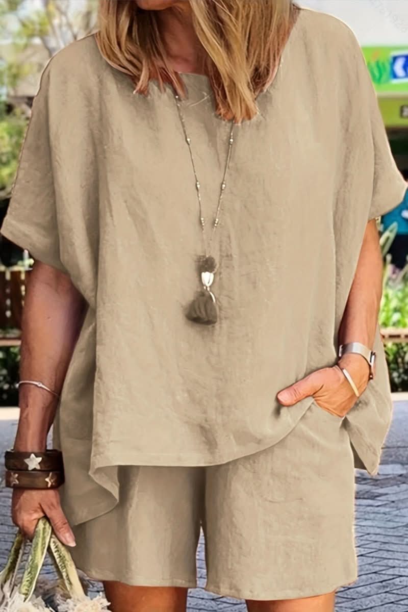 Stylish women's summer leisure set, a relaxed fit co-ord perfect for travel or everyday comfortable fashion.