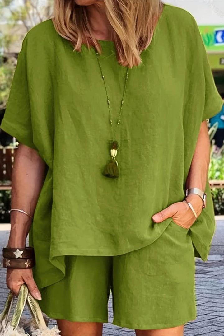 Effortless women's relaxed fit summer co-ord. This two-piece set offers ultimate comfort and casual style.