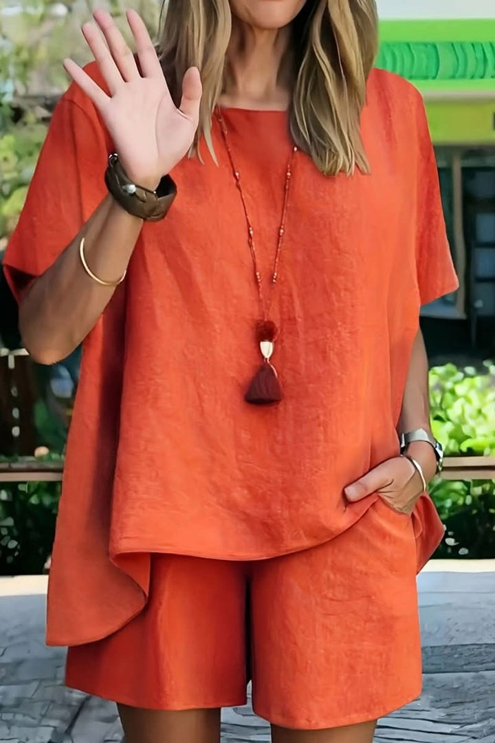 Casual women's summer co-ord leisure set, featuring a relaxed fit for comfortable and stylish everyday wear.