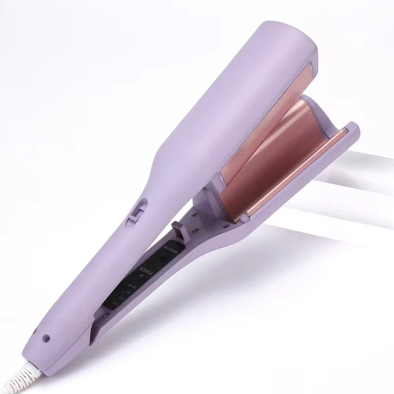 Comparison image: before and after using the French egg wave hair curler, showing dramatic transformation to wavy hair