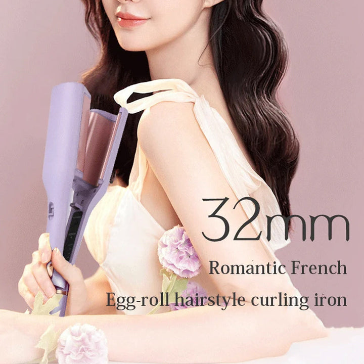 Ergonomic French egg wave hair curler with a heat-resistant handle, perfect for creating soft, beachy waves