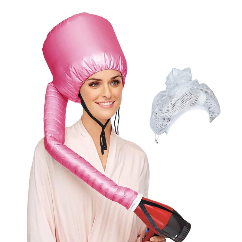 Woman demonstrating the proper technique for using a hair net plopping cap