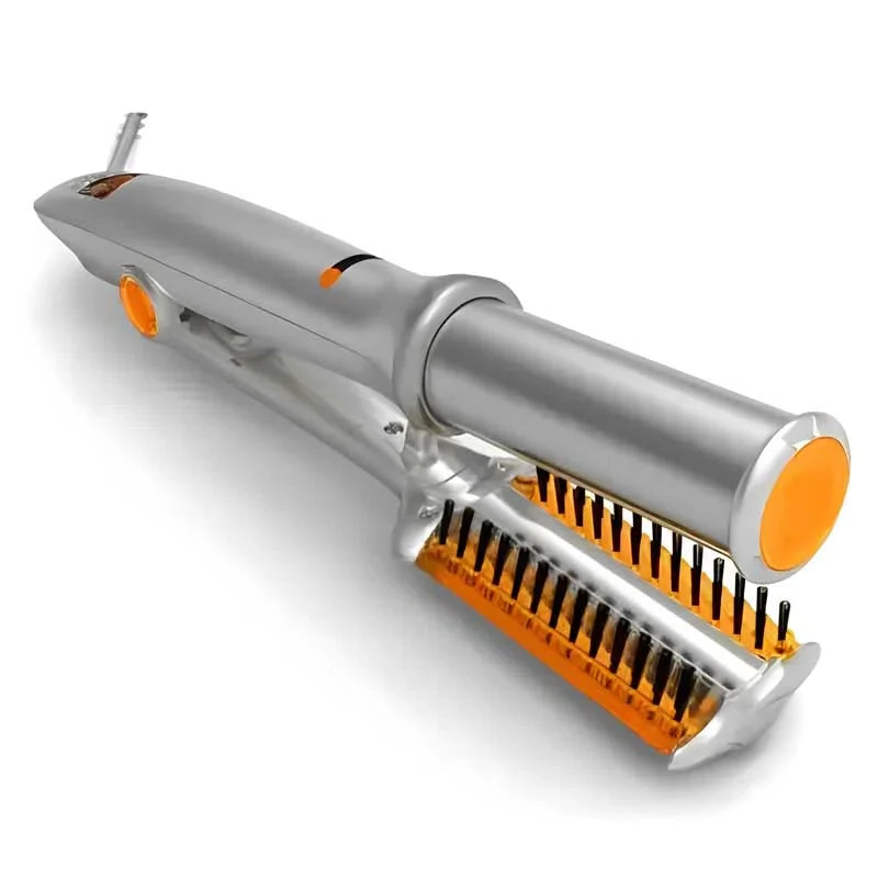 Women's 2-in-1 rotating hot brush styler for quick straightening, curling & volumizing.