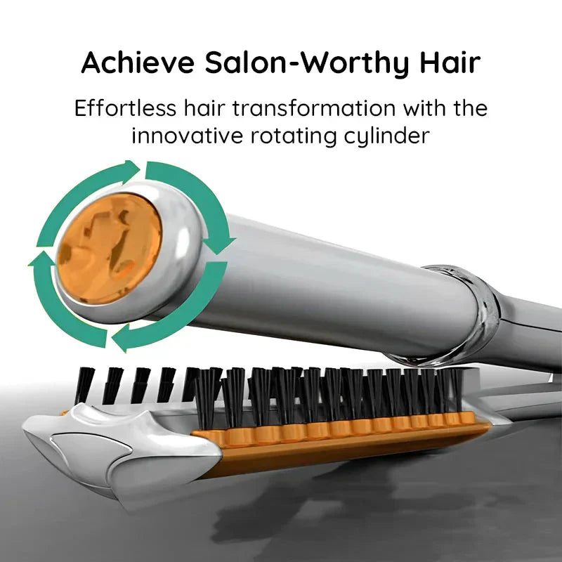 Women's 2-in-1 styling iron & hot brush for quick, professional hair styles & care.