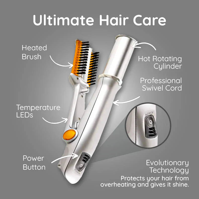 Easy-to-use rotating hot brush styler for women, offering professional volume, curls & straight hair.