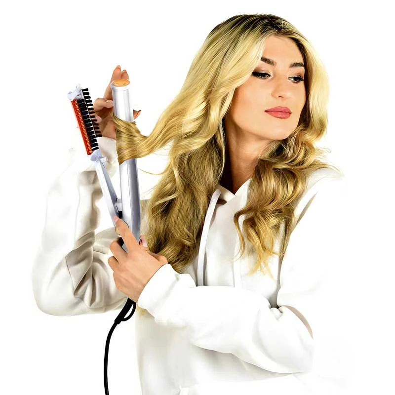 Advanced 2-in-1 rotating heat brush for women's hair; an innovative styling iron & volumizer.
