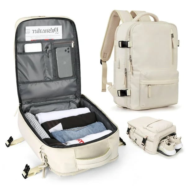 Women's 35L travel backpack, waterproof, anti-theft, & USB charging port for secure, connected journeys.