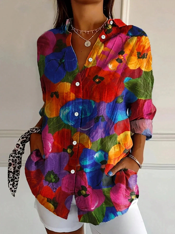 Statement women's abstract print long sleeve blouse. Effortless style & comfort for a versatile, chic look.