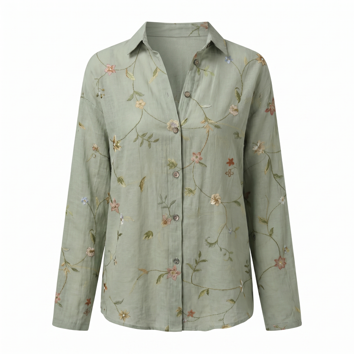 Spring fashion: Women's abstract print split-neck blouse, long sleeve, versatile & elegant for everyday.