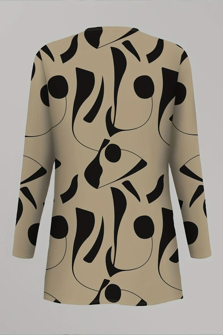 Vibrant abstract print women's three-piece fashion set, offering a comfortable and stylish coordinated outfit.
