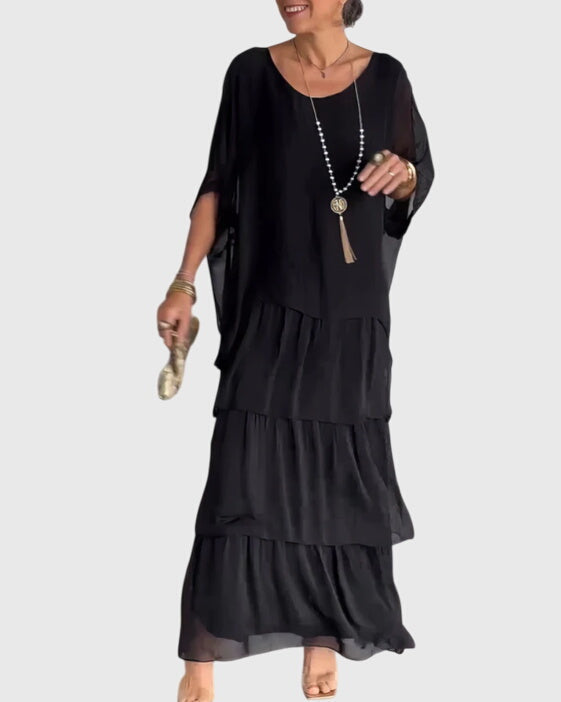 Festival fashion women's boho maxi dress, abstract print, tiered, super flowy and comfy.