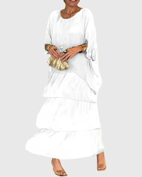 Vacation-ready abstract print flowy maxi dress for women, comfortable tiered design.