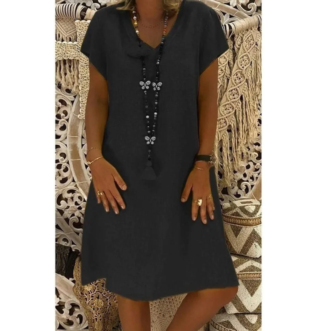 Plus size women's summer dress, Adelaide style, comfortable relaxed fit for warm weather everyday wear.