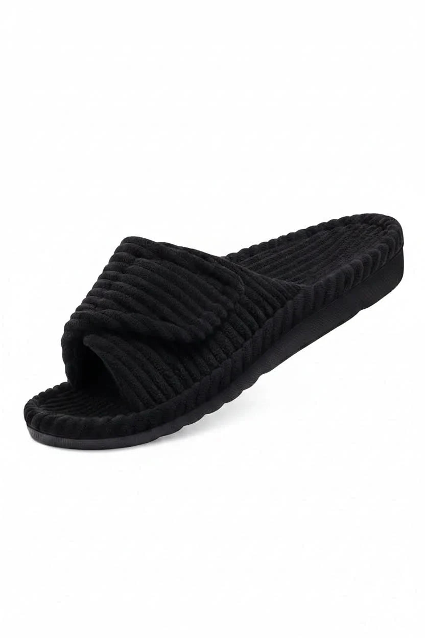Women's open-toe indoor slippers, designed for comfort and easy adjustability.